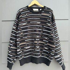 Vintage Grandpa Style Black/Gray/Brown Knit Sweater - Wool mix - L